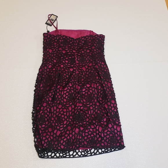 Adrianna Papell Black Purple Crochet Floral Lace  Formal Cocktail Dress - Picture 2 of 3